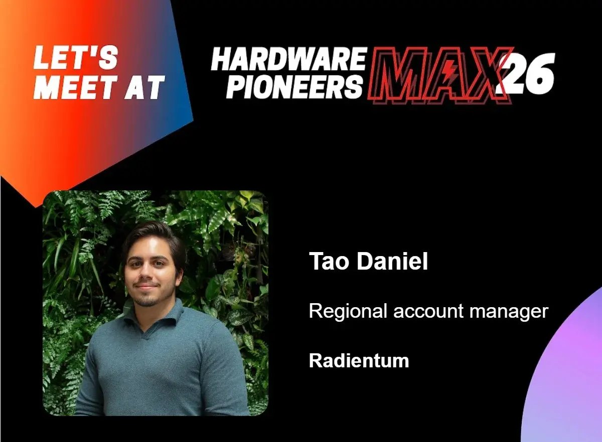 Poster showing Tao Daniel, Regional account manager for UK and Hardware Pioneers Max Banner Poster showing Tao Daniel, Regional account manager for UK and Hardware Pioneers Max Banner